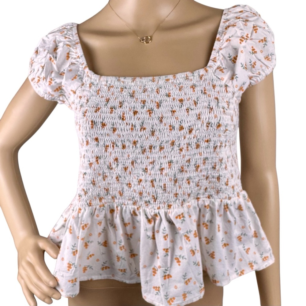 Floral Smocked White Top